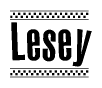 The image contains the text Lesey in a bold, stylized font, with a checkered flag pattern bordering the top and bottom of the text.