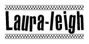 The image contains the text Laura-leigh in a bold, stylized font, with a checkered flag pattern bordering the top and bottom of the text.