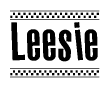 The clipart image displays the text Leesie in a bold, stylized font. It is enclosed in a rectangular border with a checkerboard pattern running below and above the text, similar to a finish line in racing. 