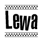 The clipart image displays the text Lewa in a bold, stylized font. It is enclosed in a rectangular border with a checkerboard pattern running below and above the text, similar to a finish line in racing. 