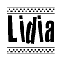 The image contains the text Lidia in a bold, stylized font, with a checkered flag pattern bordering the top and bottom of the text.