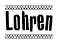 The image contains the text Lohren in a bold, stylized font, with a checkered flag pattern bordering the top and bottom of the text.