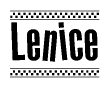 The clipart image displays the text Lenice in a bold, stylized font. It is enclosed in a rectangular border with a checkerboard pattern running below and above the text, similar to a finish line in racing. 