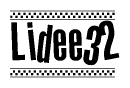The clipart image displays the text Lidee32 in a bold, stylized font. It is enclosed in a rectangular border with a checkerboard pattern running below and above the text, similar to a finish line in racing. 