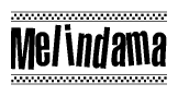 The clipart image displays the text Melindama in a bold, stylized font. It is enclosed in a rectangular border with a checkerboard pattern running below and above the text, similar to a finish line in racing. 