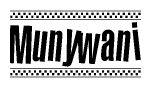 The image contains the text Munywani in a bold, stylized font, with a checkered flag pattern bordering the top and bottom of the text.
