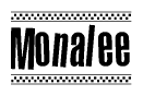 The clipart image displays the text Monalee in a bold, stylized font. It is enclosed in a rectangular border with a checkerboard pattern running below and above the text, similar to a finish line in racing. 
