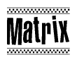 The clipart image displays the text Matrix in a bold, stylized font. It is enclosed in a rectangular border with a checkerboard pattern running below and above the text, similar to a finish line in racing. 