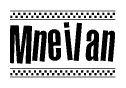 The clipart image displays the text Mneilan in a bold, stylized font. It is enclosed in a rectangular border with a checkerboard pattern running below and above the text, similar to a finish line in racing. 