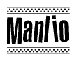 The image contains the text Manlio in a bold, stylized font, with a checkered flag pattern bordering the top and bottom of the text.