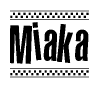 The clipart image displays the text Miaka in a bold, stylized font. It is enclosed in a rectangular border with a checkerboard pattern running below and above the text, similar to a finish line in racing. 