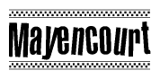 The image contains the text Mayencourt in a bold, stylized font, with a checkered flag pattern bordering the top and bottom of the text.