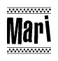 The clipart image displays the text Mari in a bold, stylized font. It is enclosed in a rectangular border with a checkerboard pattern running below and above the text, similar to a finish line in racing. 