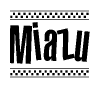 The clipart image displays the text Miazu in a bold, stylized font. It is enclosed in a rectangular border with a checkerboard pattern running below and above the text, similar to a finish line in racing. 