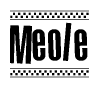 The image contains the text Meole in a bold, stylized font, with a checkered flag pattern bordering the top and bottom of the text.