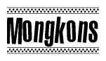 The image contains the text Mongkons in a bold, stylized font, with a checkered flag pattern bordering the top and bottom of the text.