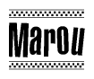 The image contains the text Marou in a bold, stylized font, with a checkered flag pattern bordering the top and bottom of the text.