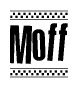 The clipart image displays the text Moff in a bold, stylized font. It is enclosed in a rectangular border with a checkerboard pattern running below and above the text, similar to a finish line in racing. 