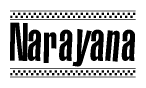 The image contains the text Narayana in a bold, stylized font, with a checkered flag pattern bordering the top and bottom of the text.