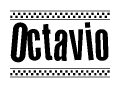 The image contains the text Octavio in a bold, stylized font, with a checkered flag pattern bordering the top and bottom of the text.