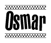 The clipart image displays the text Osmar in a bold, stylized font. It is enclosed in a rectangular border with a checkerboard pattern running below and above the text, similar to a finish line in racing. 