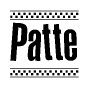 The clipart image displays the text Patte in a bold, stylized font. It is enclosed in a rectangular border with a checkerboard pattern running below and above the text, similar to a finish line in racing. 