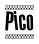 The image contains the text Pico in a bold, stylized font, with a checkered flag pattern bordering the top and bottom of the text.