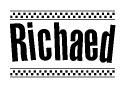 The image contains the text Richaed in a bold, stylized font, with a checkered flag pattern bordering the top and bottom of the text.