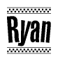 The clipart image displays the text Ryan in a bold, stylized font. It is enclosed in a rectangular border with a checkerboard pattern running below and above the text, similar to a finish line in racing. 