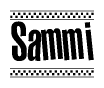 The image contains the text Sammi in a bold, stylized font, with a checkered flag pattern bordering the top and bottom of the text.