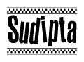 The image contains the text Sudipta in a bold, stylized font, with a checkered flag pattern bordering the top and bottom of the text.