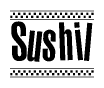 The clipart image displays the text Sushil in a bold, stylized font. It is enclosed in a rectangular border with a checkerboard pattern running below and above the text, similar to a finish line in racing. 