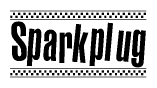 The image contains the text Sparkplug in a bold, stylized font, with a checkered flag pattern bordering the top and bottom of the text.