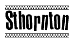 The clipart image displays the text Sthornton in a bold, stylized font. It is enclosed in a rectangular border with a checkerboard pattern running below and above the text, similar to a finish line in racing. 