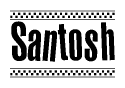 The clipart image displays the text Santosh in a bold, stylized font. It is enclosed in a rectangular border with a checkerboard pattern running below and above the text, similar to a finish line in racing. 