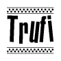 The image contains the text Trufi in a bold, stylized font, with a checkered flag pattern bordering the top and bottom of the text.