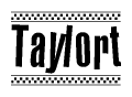 The clipart image displays the text Taylort in a bold, stylized font. It is enclosed in a rectangular border with a checkerboard pattern running below and above the text, similar to a finish line in racing. 