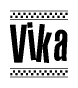 The image contains the text Vika in a bold, stylized font, with a checkered flag pattern bordering the top and bottom of the text.