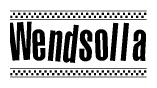 The clipart image displays the text Wendsolla in a bold, stylized font. It is enclosed in a rectangular border with a checkerboard pattern running below and above the text, similar to a finish line in racing. 