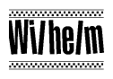 The image contains the text Wilhelm in a bold, stylized font, with a checkered flag pattern bordering the top and bottom of the text.
