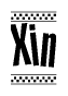 The image contains the text Xin in a bold, stylized font, with a checkered flag pattern bordering the top and bottom of the text.