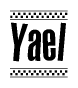The clipart image displays the text Yael in a bold, stylized font. It is enclosed in a rectangular border with a checkerboard pattern running below and above the text, similar to a finish line in racing. 