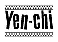 The image contains the text Yen-chi in a bold, stylized font, with a checkered flag pattern bordering the top and bottom of the text.