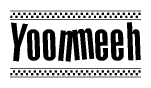The clipart image displays the text Yoonmeeh in a bold, stylized font. It is enclosed in a rectangular border with a checkerboard pattern running below and above the text, similar to a finish line in racing. 