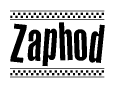The image contains the text Zaphod in a bold, stylized font, with a checkered flag pattern bordering the top and bottom of the text.