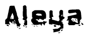 This nametag says Aleya, and has a static looking effect at the bottom of the words. The words are in a stylized font.