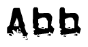 This nametag says Abb, and has a static looking effect at the bottom of the words. The words are in a stylized font.