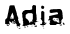 This nametag says Adia, and has a static looking effect at the bottom of the words. The words are in a stylized font.