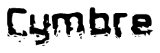 This nametag says Cymbre, and has a static looking effect at the bottom of the words. The words are in a stylized font.