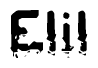 This nametag says Elil, and has a static looking effect at the bottom of the words. The words are in a stylized font.